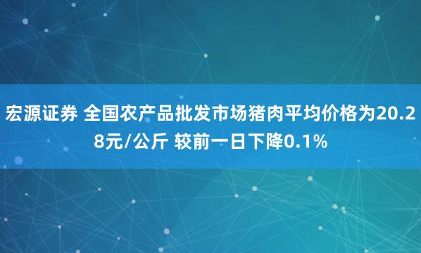 宏源证券 全国农产品批发市场猪肉平均价格为20.28元/公斤 较前一日下降0.1%