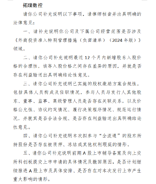 金砖财富 拓璞数控赴港上市收到证监会反馈：是否涉及外商投资负面清单 A股科创板上市撤回原因